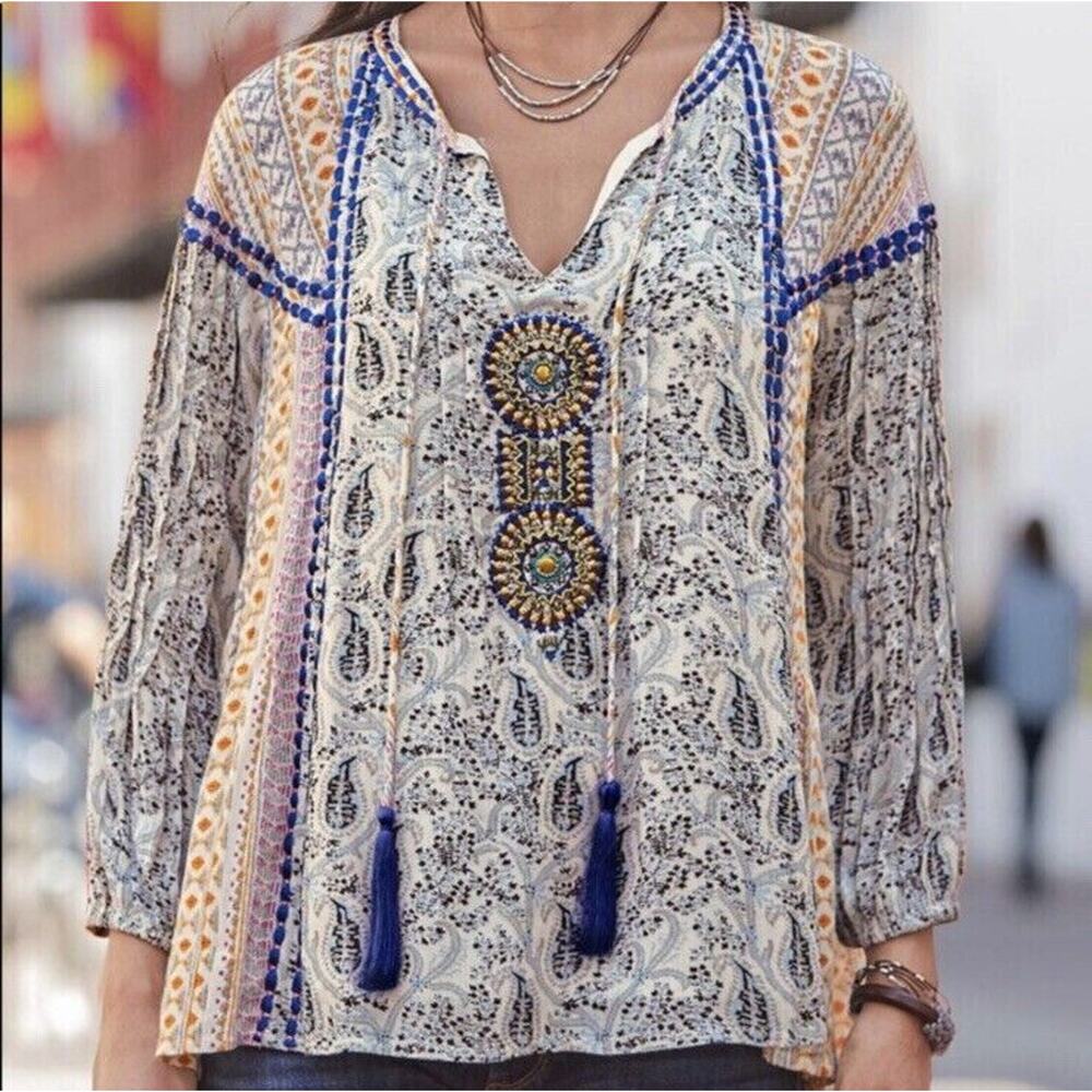 Sundance Womens Top Sz‎ S The Wandress Top Medallion Embroidered Boho Blouse